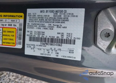 2021 Ford Mustang Gt Fastback from USA, damaged, VIN 1FA6P8CFXM5141063